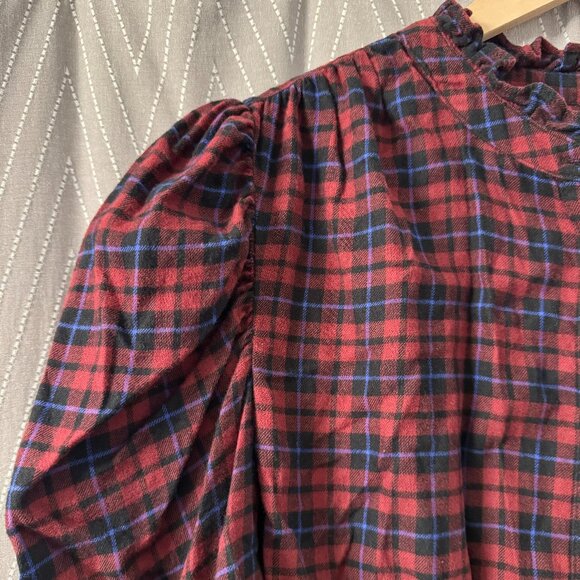 Plaid Ruffle Short-Sleeve Flannel Shirt - Large Tall - GAP - Picture 7 of 8